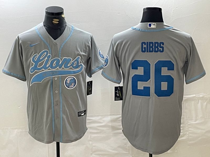 Men Detroit Lions 26 Gibbs Grey Joint Name 2024 Nike Limited NFL Jersey style 6